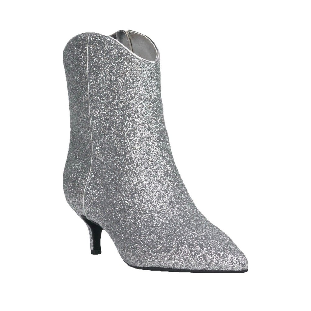On 34th Aatira Silver Glitter Booties Pointed Toe Kitten Heel Boots size 6 M NWT